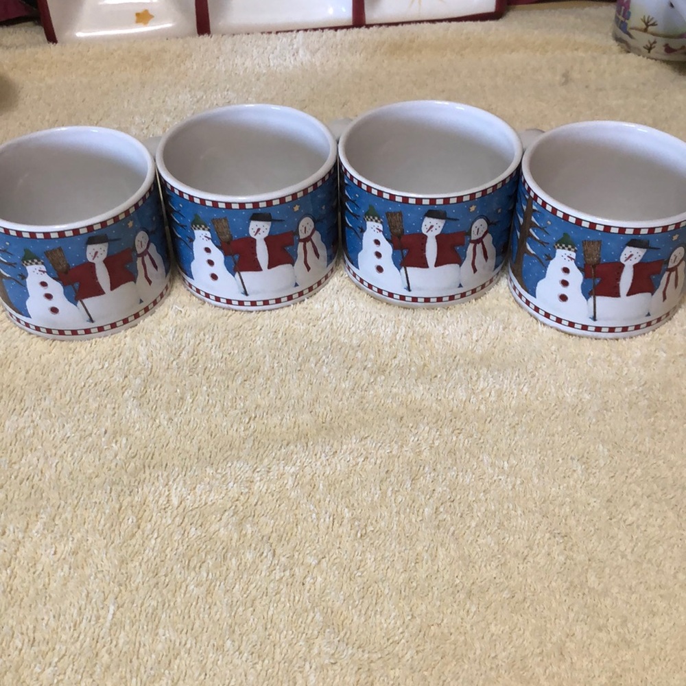 DEBBIE MUMM - Set of (4) 12 oz. SNOWMAN MUG SET Ceramic Christmas Mugs 2…